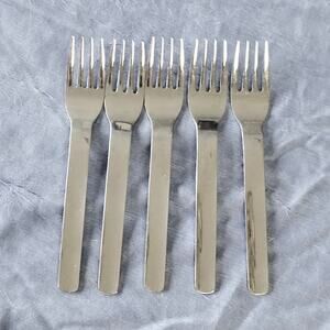 5 Pier 1 Metro Stainless Steel Salad Forks Glossy Concave Handle Japan 6 1/8"